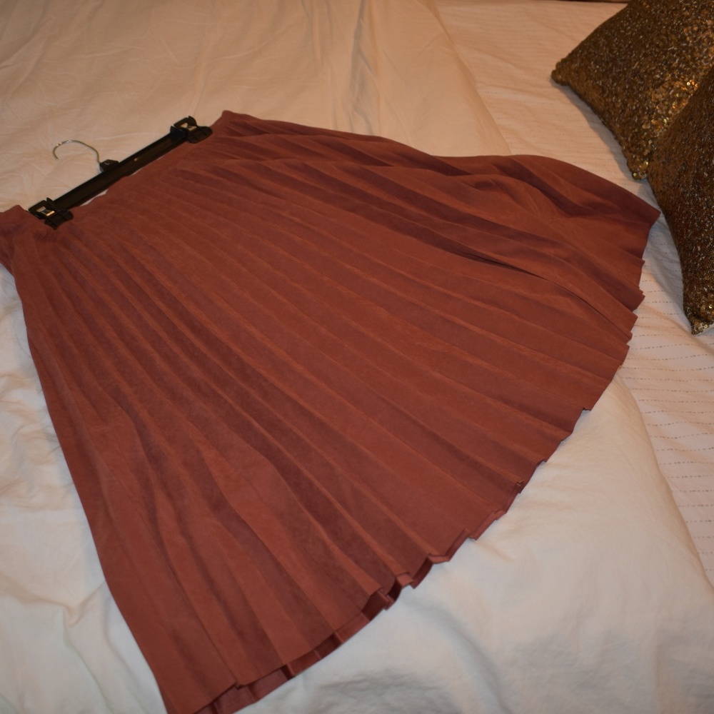 Rust Suede Pleated Skirt